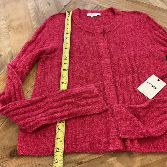 RE/DONE Terry Ribbed Cardigan Dragonfruit Pink Sweater Size Medium NWT $350 - Picture 10 of 10
